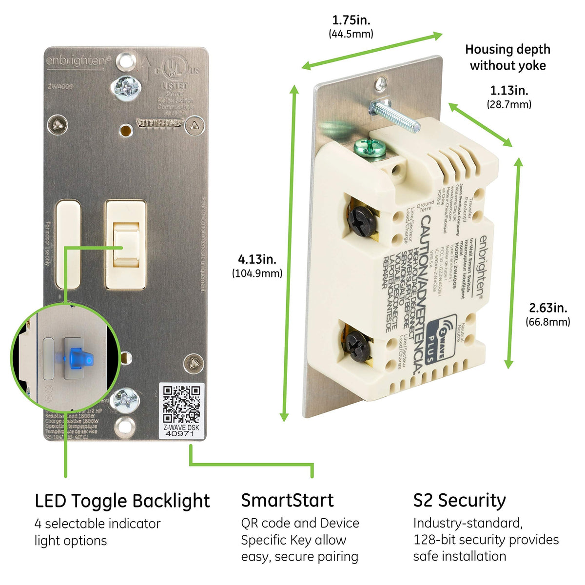 Enbrighten Almond Z-Wave Plus Smart Light Switch with QuickFit and SimpleWire, 3-Way Ready, Compatible with Alexa, Google Assistant, ZWave Hub Required, Repeater/Range Extender, Toggle, 14293