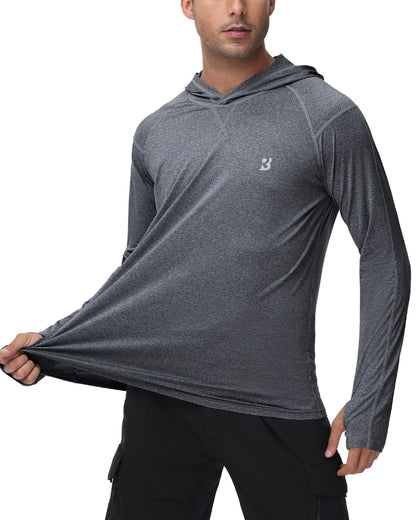 Roadbox Mens UPF 50+ Fishing Shirts - Long Sleeve UV Sun Protection Hoodie Outdoor Hiking Shirts for Sports Running