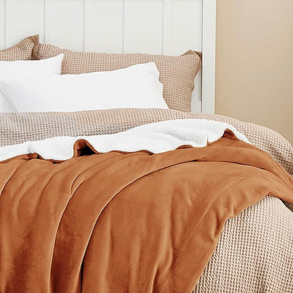 Bedsure GentleSoft Sherpa Fleece Throw Blanket for Couch - Thick and Warm, Soft Fuzzy Plush Throw Blanket for Winter, Burnt Orange, 50x60 Inches