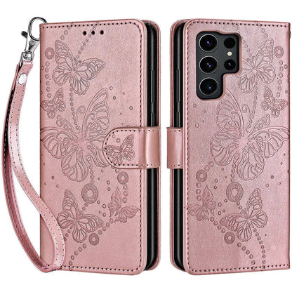 SASYMALY for Samsung Galaxy S24 Ultra Wallet case, Flip Folio Cover with Stand Feature for Women Men, PU Leather Phone Case Fit for Samsung Galaxy S24 Ultra [Rose Gold-Butterfly]