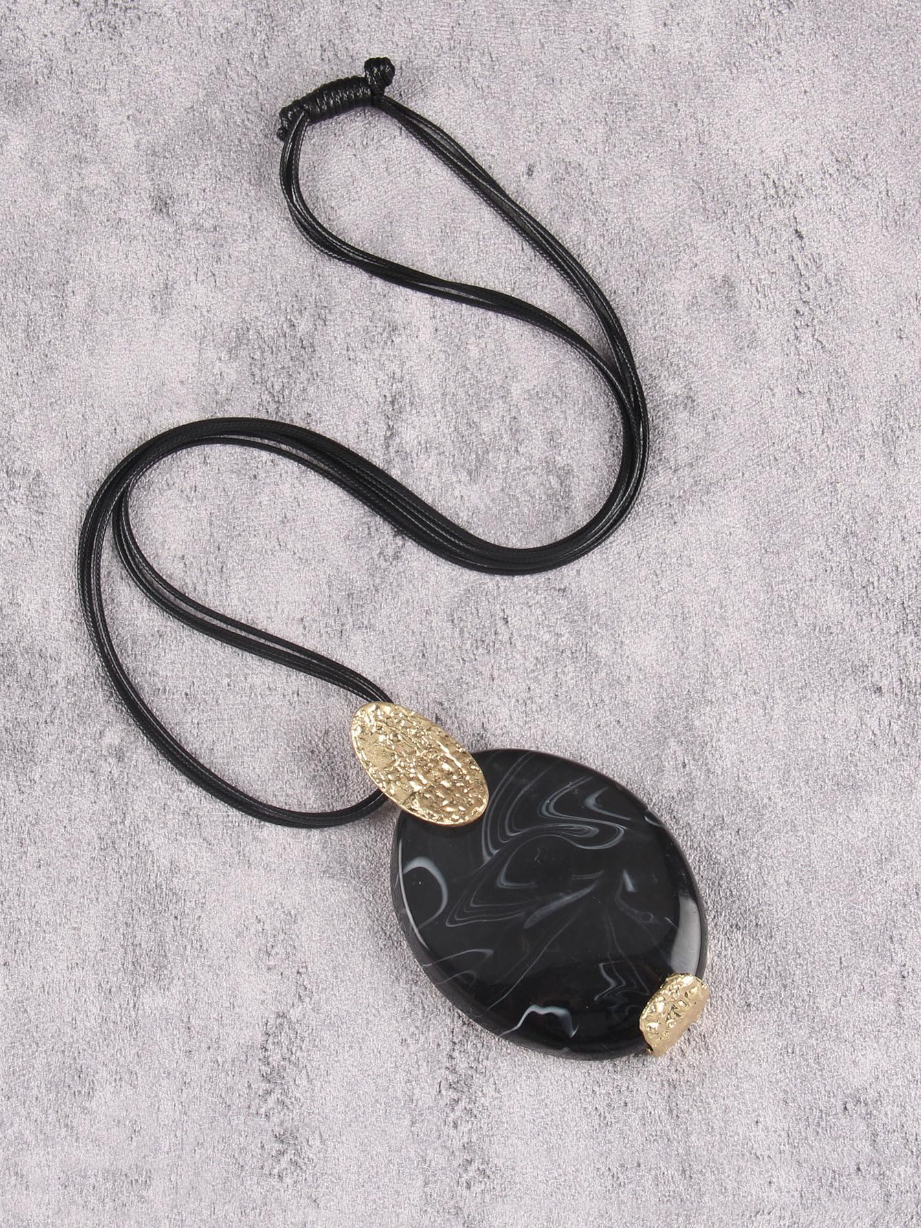 GelConnie Boho Pendant Necklace for Women Long Black Leather Cord Statement Jewelry with Large Oval Black Stone Pendant