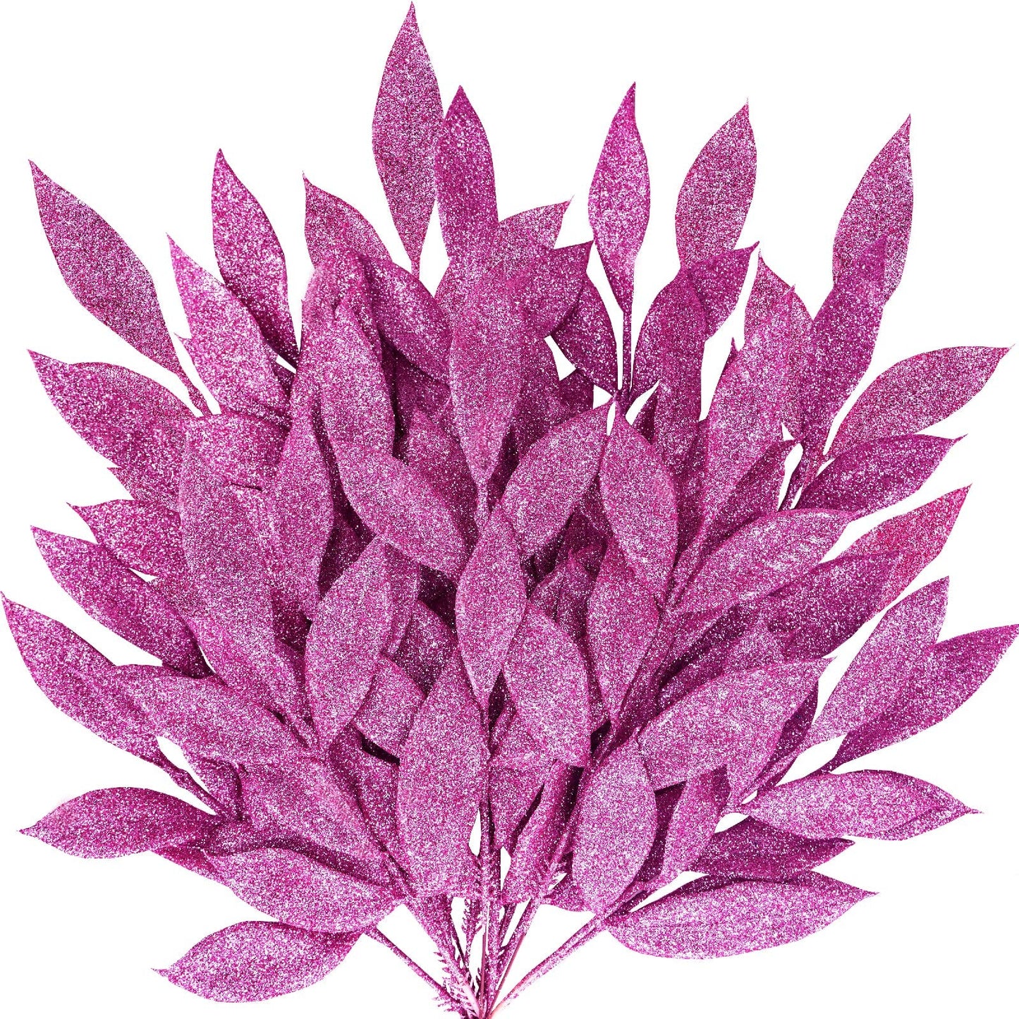 Winlyn 20 Pcs Pink Glitter Bay Leaf Sprays Artificial Christmas Tree Picks Sprays 12.7" Tall for Pink Christmas Tree Wreath Swag Floral Arrangement Winter Wedding Bouquet Centerpiece Decoration