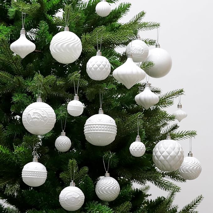 Christmas Ornaments Set with 60pcs Shatterproof Christmas Tree Decorations Multi-Size Christmas Ball Ornaments with 7 Styles White
