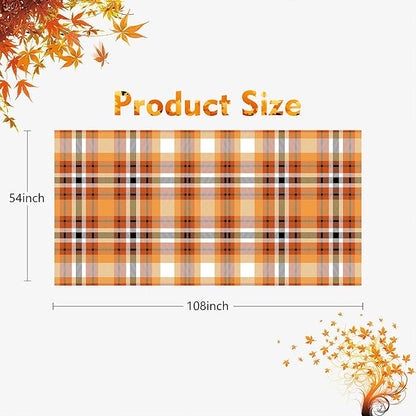 Fall Tablecloth 54"x108" Rectangle Orange Black Buffalo Plaid Fabric Tablecloth Dining Table Cover for Fall Autumn Thanksgiving Harvest Kitchen Farmhouse Outdoor Picnic Camping Party Decor Supplies