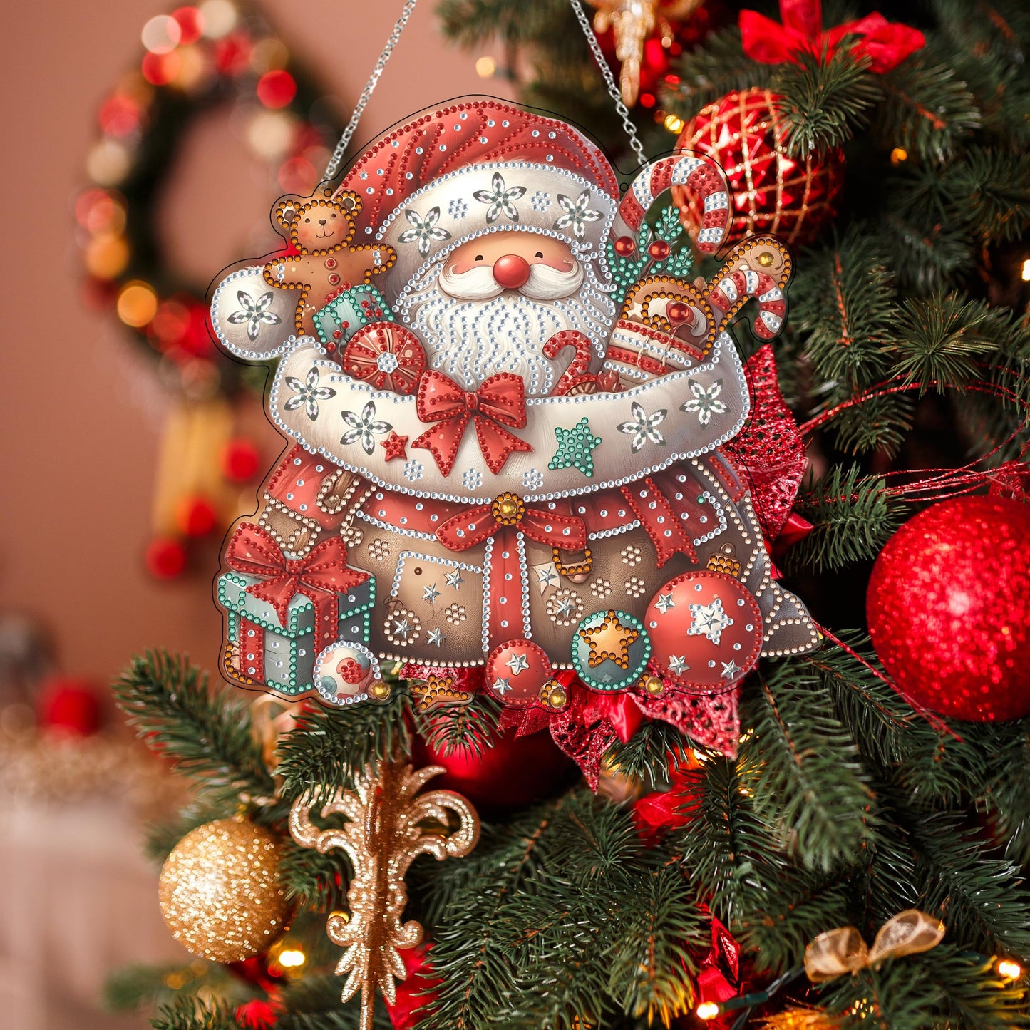 DIY Acrylic Diamond Art Painting Wreath Kits Special Shaped Rhinestone 5D Diamond Art Window Pendants Home Garden Wall Hanging Kits Hanging Ornament (Father Christmas)