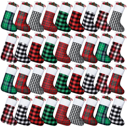 Skylety 36 Pcs Mini Christmas Stockings 8.27 Inch Small Buffalo Plaid Red Black Stockings Hanging Ornament Classic Bulk Christmas for Family Holiday Party Gift Xmas Tree Decoration