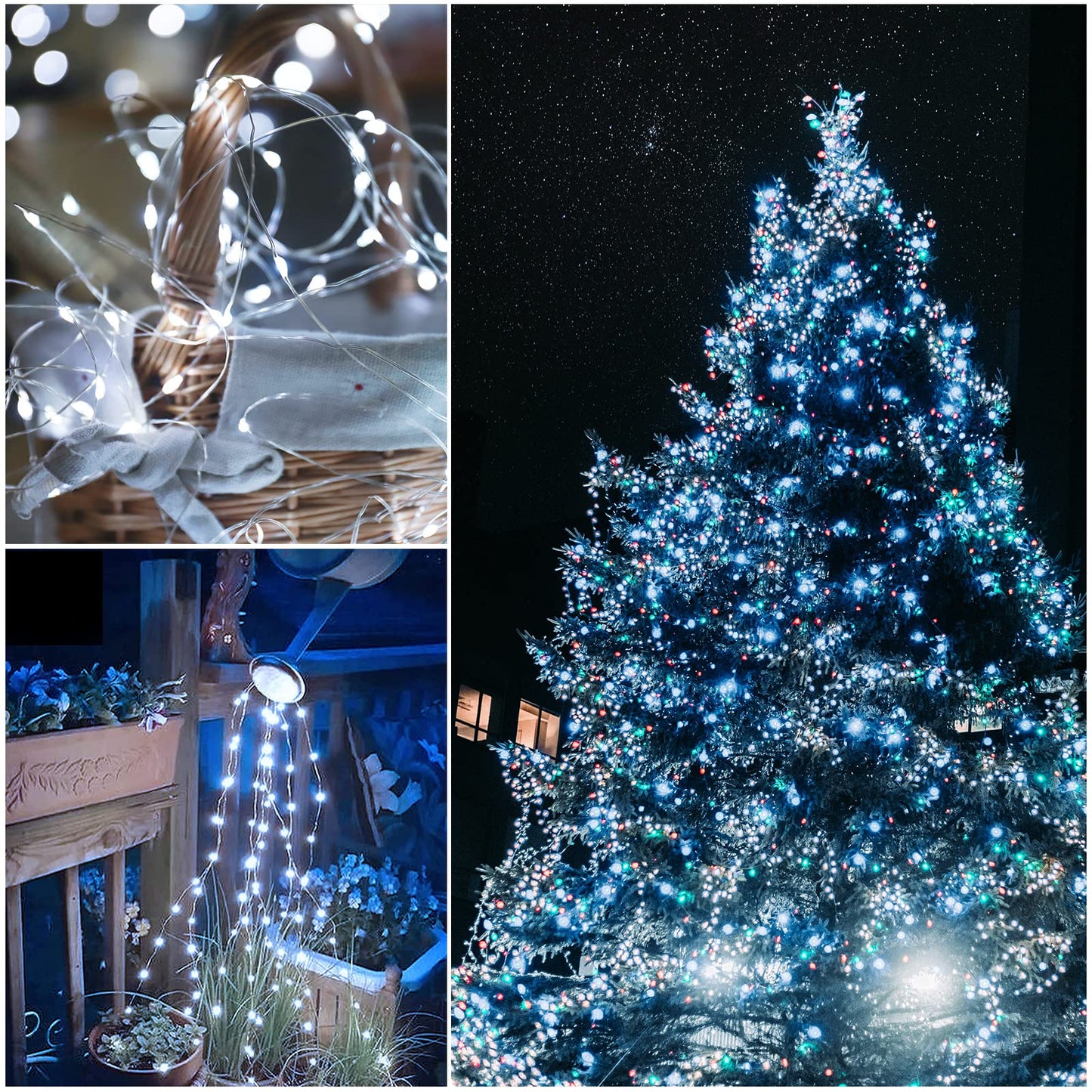 YAOZHOU Solar Fairy String Lights for Outside, Outdoor Waterproof, Cool White 2Pack Total 200LED 66Ft 8 Modes Mini Mini Small Solar Powered Lights for Christmas, Garden, Patio, Fence, Balcony