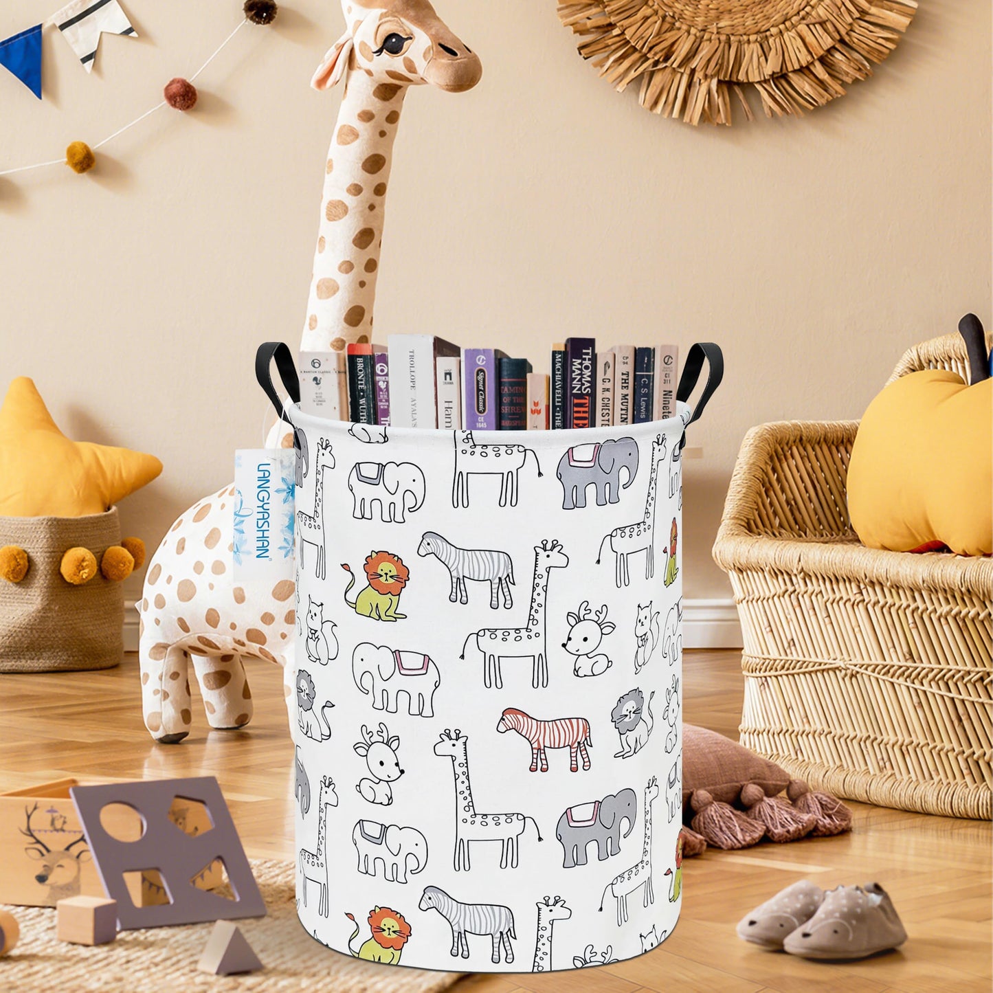 LANGYASHAN Laundry Hamper Collapsible Kids Storage Basket Waterproof Fabric Toy Clothes Organizer Bin for Children Bedroom Bathroom (Animals)