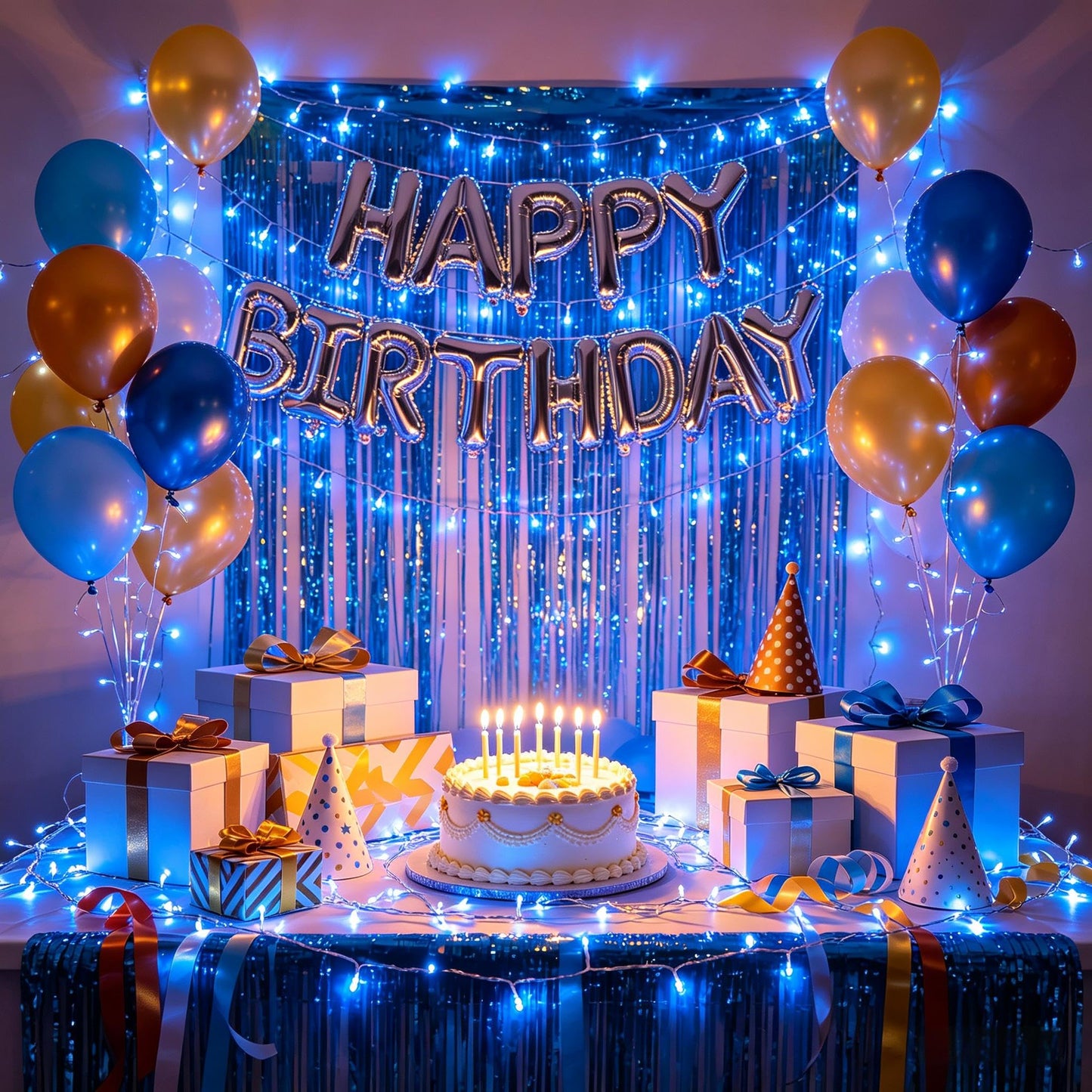 300 LED Blue Birthday Party Decorations String Lights with 12 Modes Timer Dimmable, Waterproof Connectable Christmas Tree Lights, 75FT Fairy Lights for Bedroom, Outside, Ocean Party, Xmas Decor