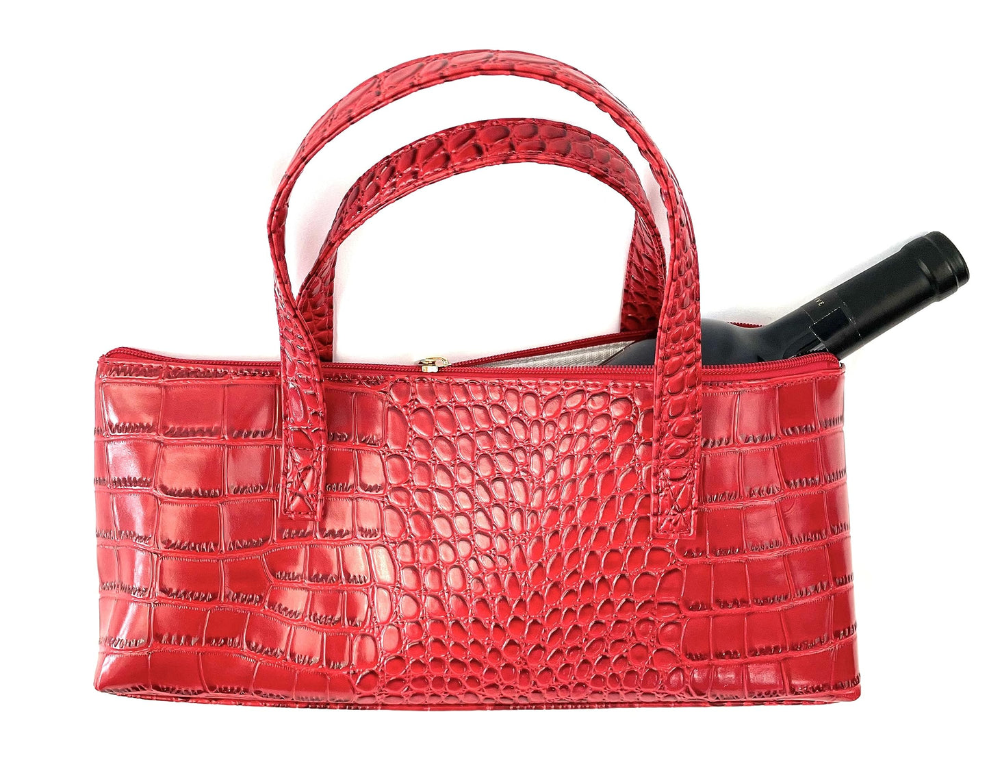 Happy Hour Red Croc Insulated Wine Clutch with Key Chain | Stylish Bottle Carrier Bag for Travel, Picnics & Gifts