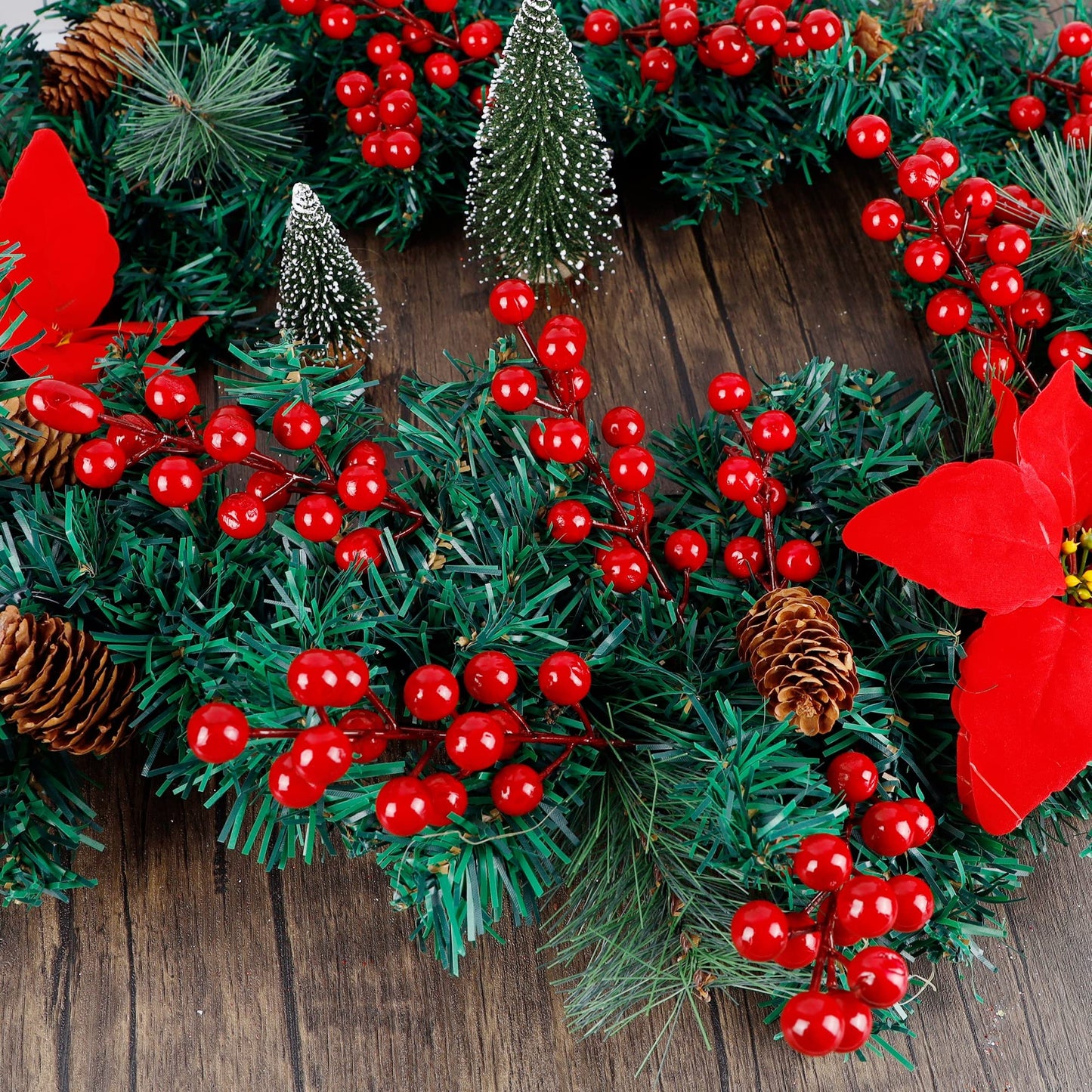 winemana 24 Pack 8 Inch Christmas Faux Picks Winter Berry Sprigs, Artificial Red Berries Stems Ornaments for Christmas Tree DIY Crafts Wreath Garland Decor