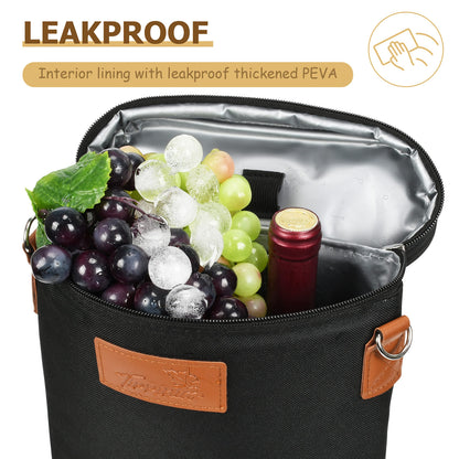 Tirrinia 2 Bottle Leakproof Insulated Wine Tote Carrier Bag - Padded Cooler for Travel, Restaurants, Tasting, Parties, Great Gift for Wine Lovers