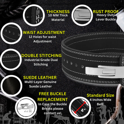 Powerlifting Lever Belt - 9mm IPF Thick Leather Weight Lifting Belt - Ideal for Gym, Training, Squats and Deadlifts (Medium 32"-38")