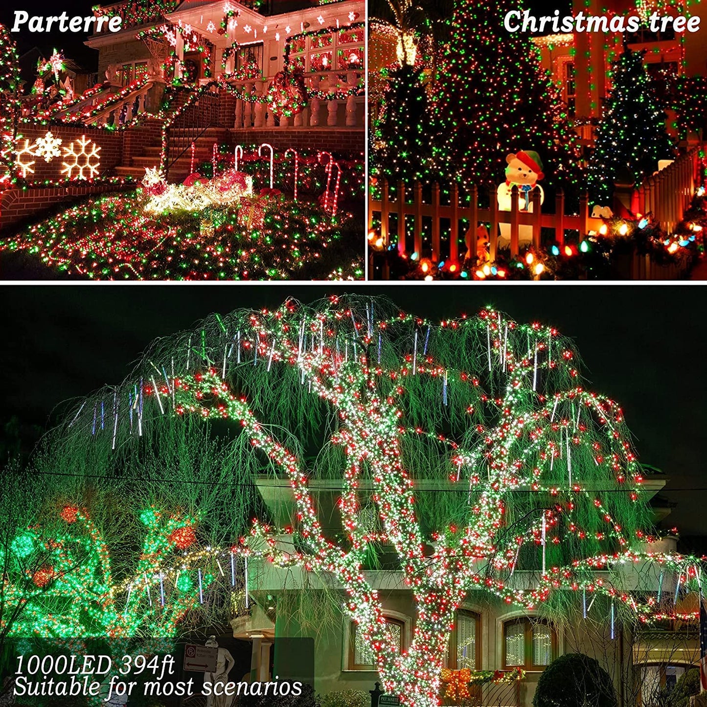 KNONEW 403ft 1000 LED String Lights Outdoor Christmas Lights 8 Modes & Timer Fairy Light Plug in Waterproof LED String Lights for Xmas Yard Tree Wedding Party Holiday Decorations (Red and Green)