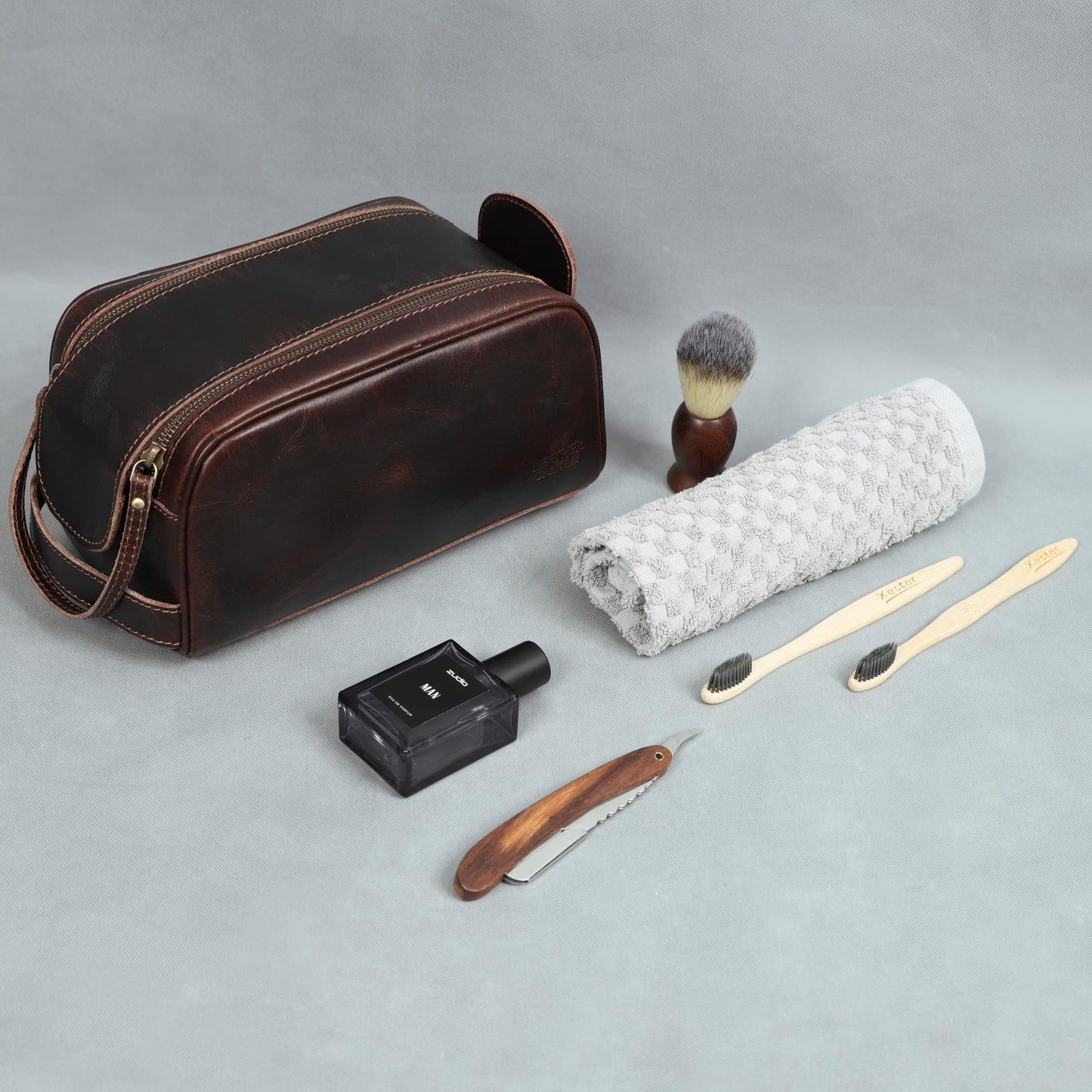 leather castle Toiletry Bag | Leather Dopp Kit for Men & Women – Travel Organizer with Multiple Compartments, Water-Resistant, Durable & Stylish | Grooming Essentials, Shaving & Makeup Pouch (Brown)