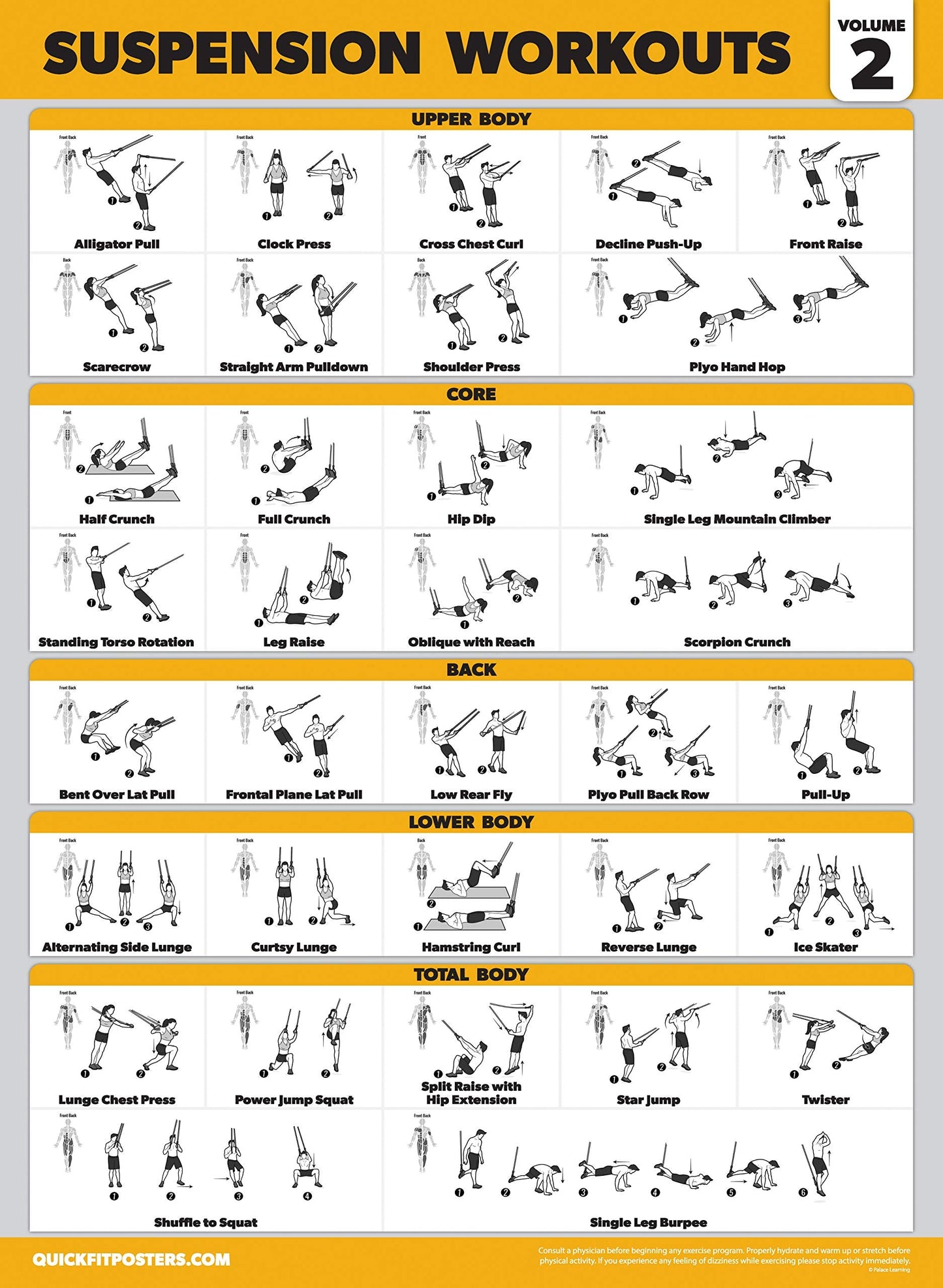 Palace Learning 3 Pack Suspension Workout Posters - Volume 1, 2 & 3 - Exercise Charts (LAMINATED, 18" x 24")