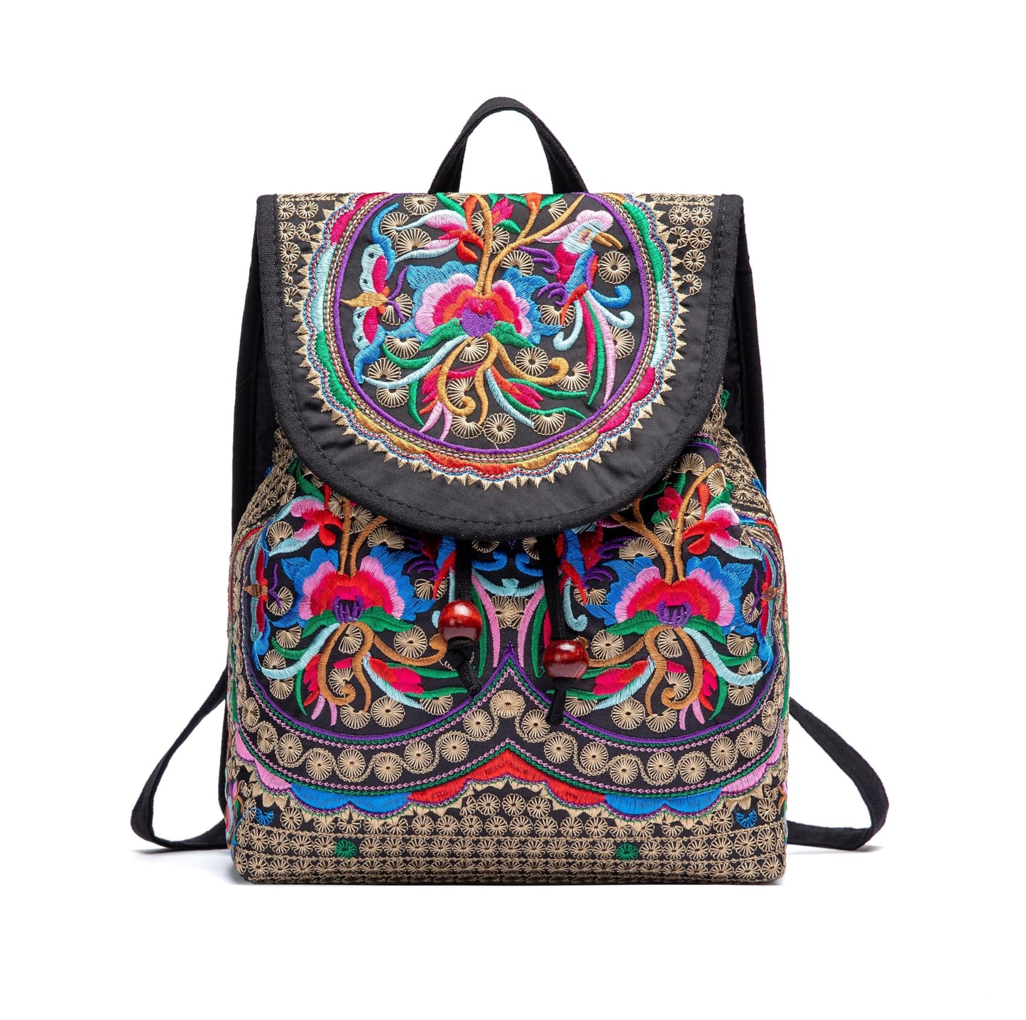 levayhill Women Vintage Embroidery Ethnic- Backpack- Flower Shoulder Bag Purse,Fashion Handbag Small Drawstring Casual Travel Daypack (Embroidered Backpack)
