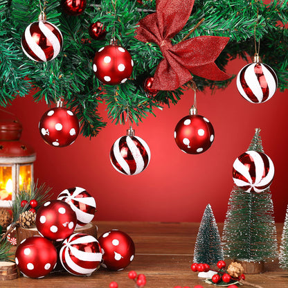 Jetec 12 Pcs Red and White Christmas Balls Ornaments for Tree 2.4 Inch Peppermint Candy Cane Polka Dot Stripes Xmas Bulbs Ornament Shatterproof Bauble Christmas Decorations for Tree Home Wreath Party