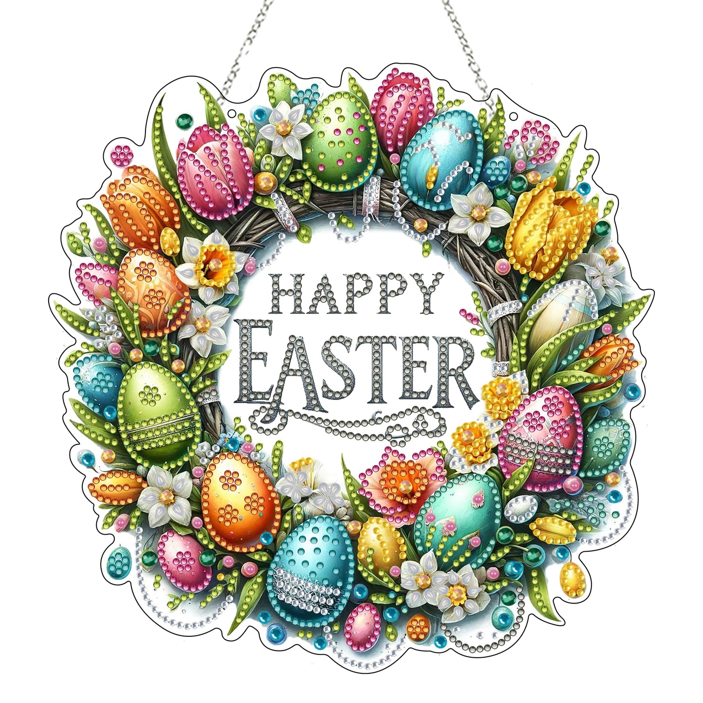 DIY Acrylic Diamond Art Painting Wreath Kits Special Shaped Rhinestone 5D Diamond Art Window Pendants Home Garden Wall Hanging Kits Hanging Ornament (Easter Wreath)