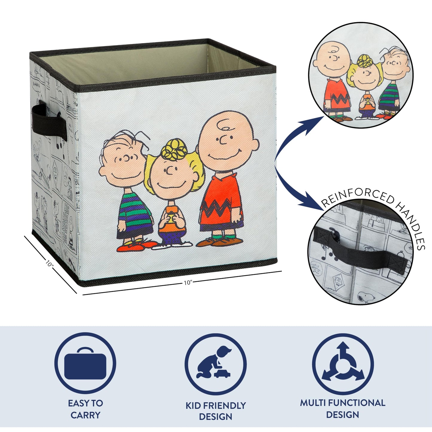 Idea Nuova Storage Cubes for Kids,2 Pack Collapsible Fabric Bins with Handles, Organizer Boxes for Bedroom, Playroom & Nursery,Peanuts