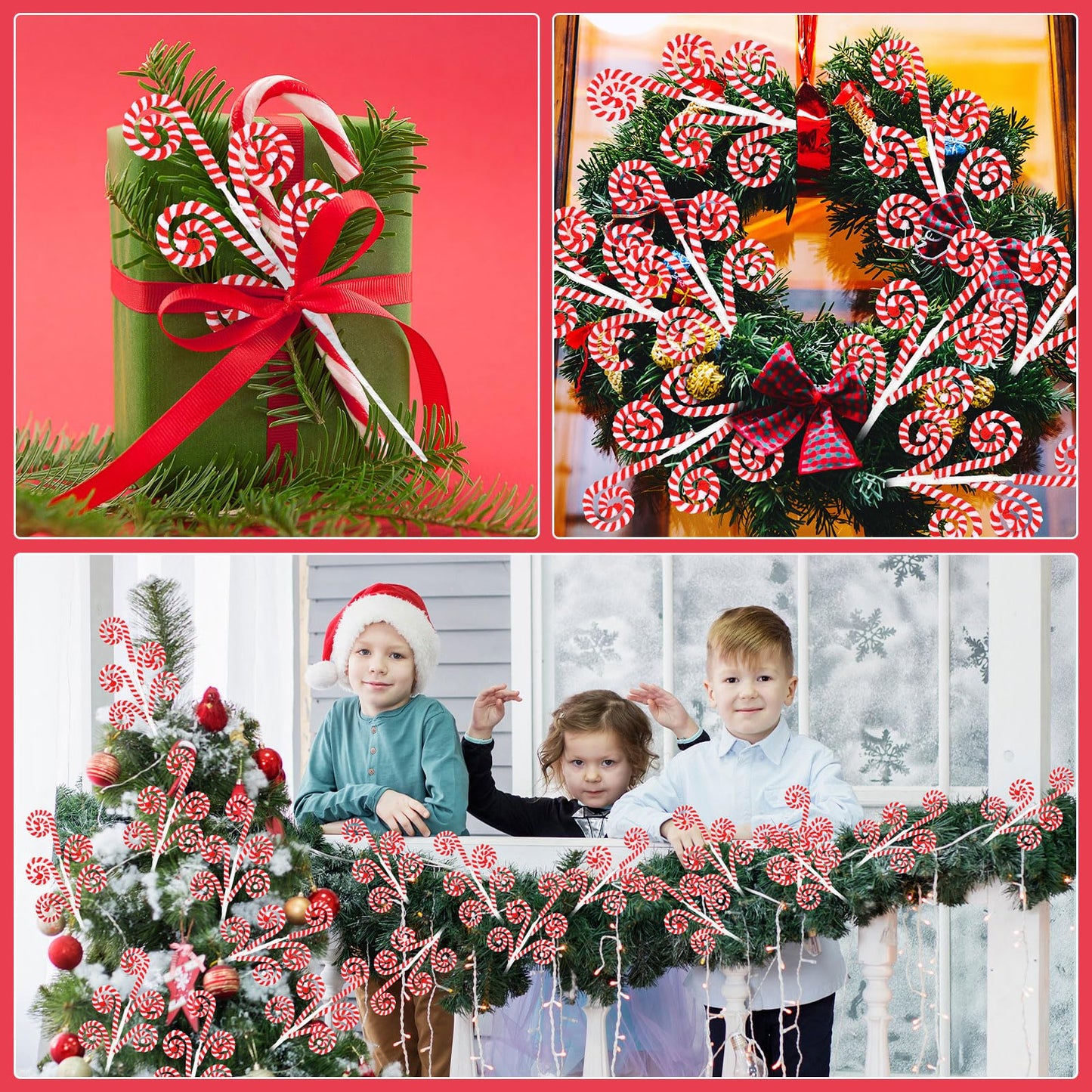 Gerrii 12 Pcs Red and White Candy Cane Christmas Decoration 16" Tree Pick Peppermint Christmas Ornament Xmas Tree Topper Woolen Curly Lollipop Pick Spray for Holiday Party Vase Wreath Garland