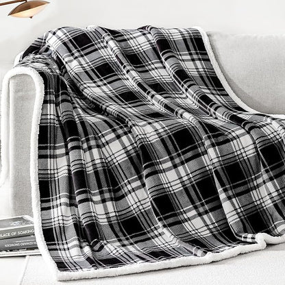 Touchat Sherpa Plaid Throw Blanket,Fleece Flannel Plush Twin Size Microfiber Blanket for Couch Bed Sofa,Fuzzy Fluffy Cozy Soft Blanket(60" X 70", Plaid Black)