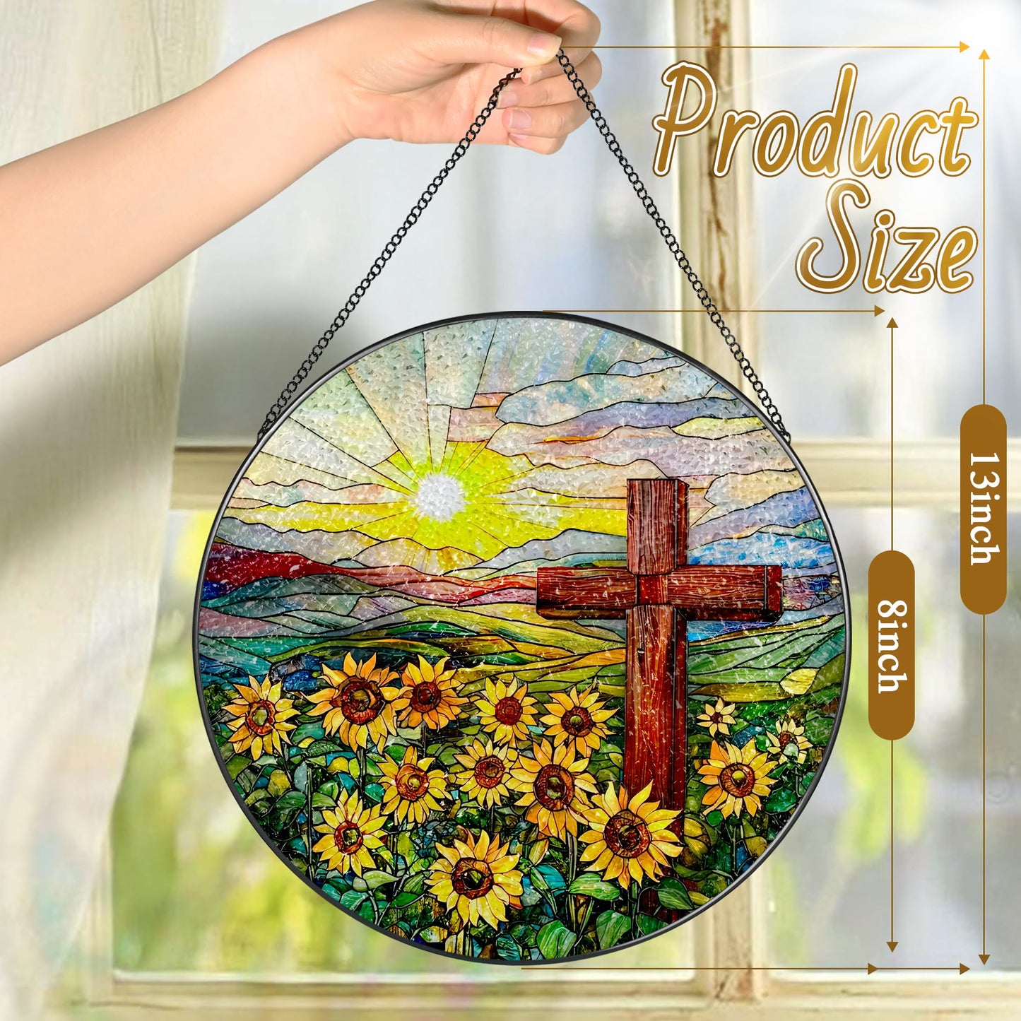 Cross Stained Glass Sun Catcher, Stained Glass Window Hanging, 8 Inch Suncatchers for Windows, Window Hanging Ornament, Easter Faith Home Decor, Cross Gifts, Gift for Religious, Christian Gifts