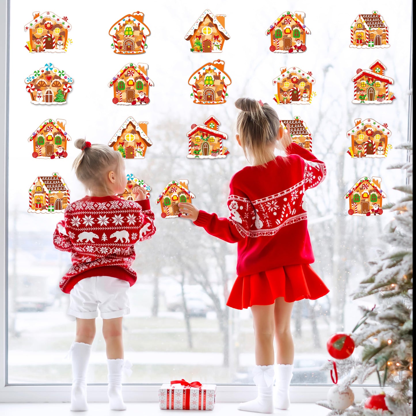 Renbuzhu 40PCS Christmas Crafts Bulk: Gingerbread House Paper Suncatchers DIY Kit for Winter Xmas Holiday Activities Decorations, Window Stained Glass Effect Art Ornaments