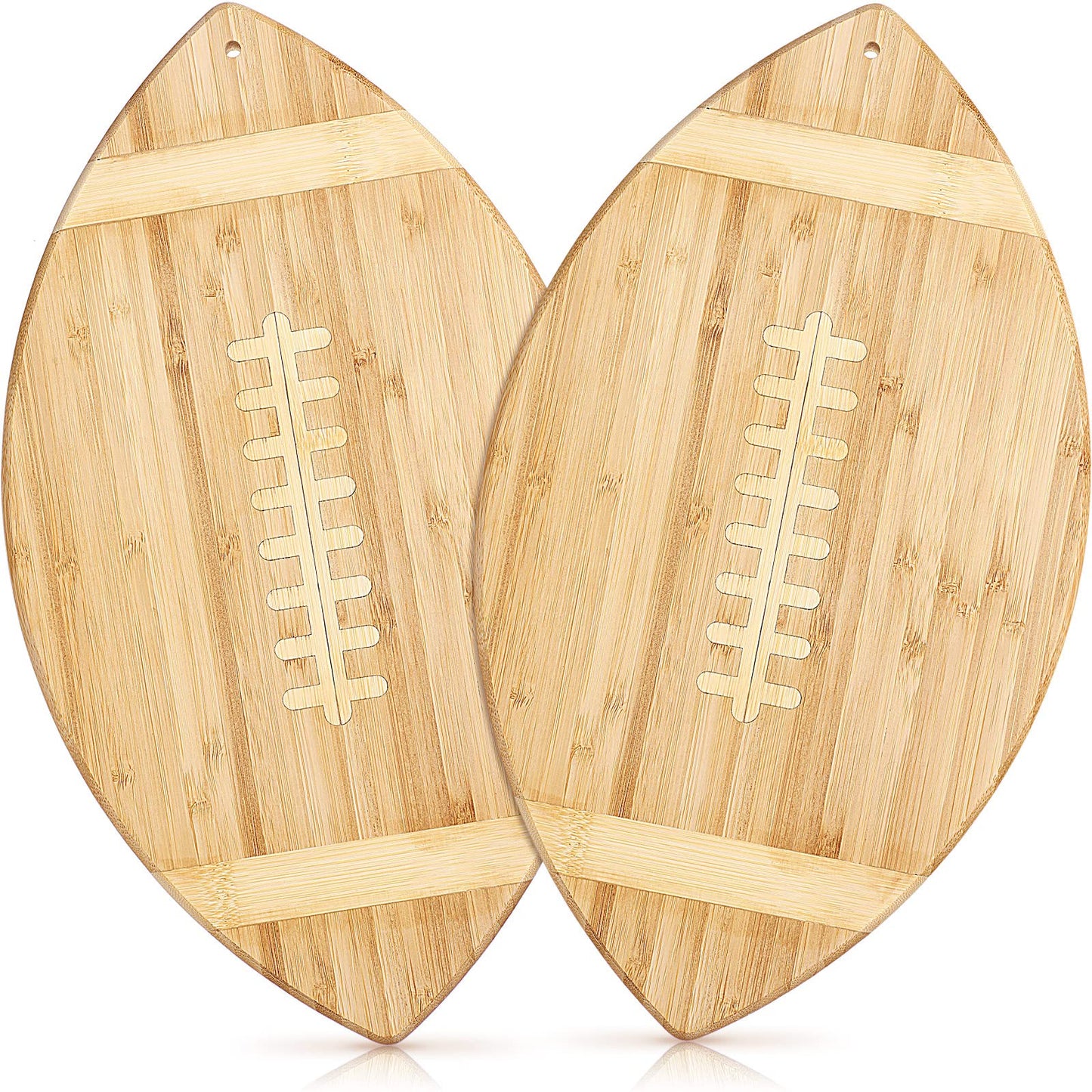 Foaincore 2 Pieces Football Shaped Cutting Board Bamboo Charcuterie Serving Tray Gift Set 15 Inch for Football Lovers Touchdown Themed Party Decoration Favor Supplies
