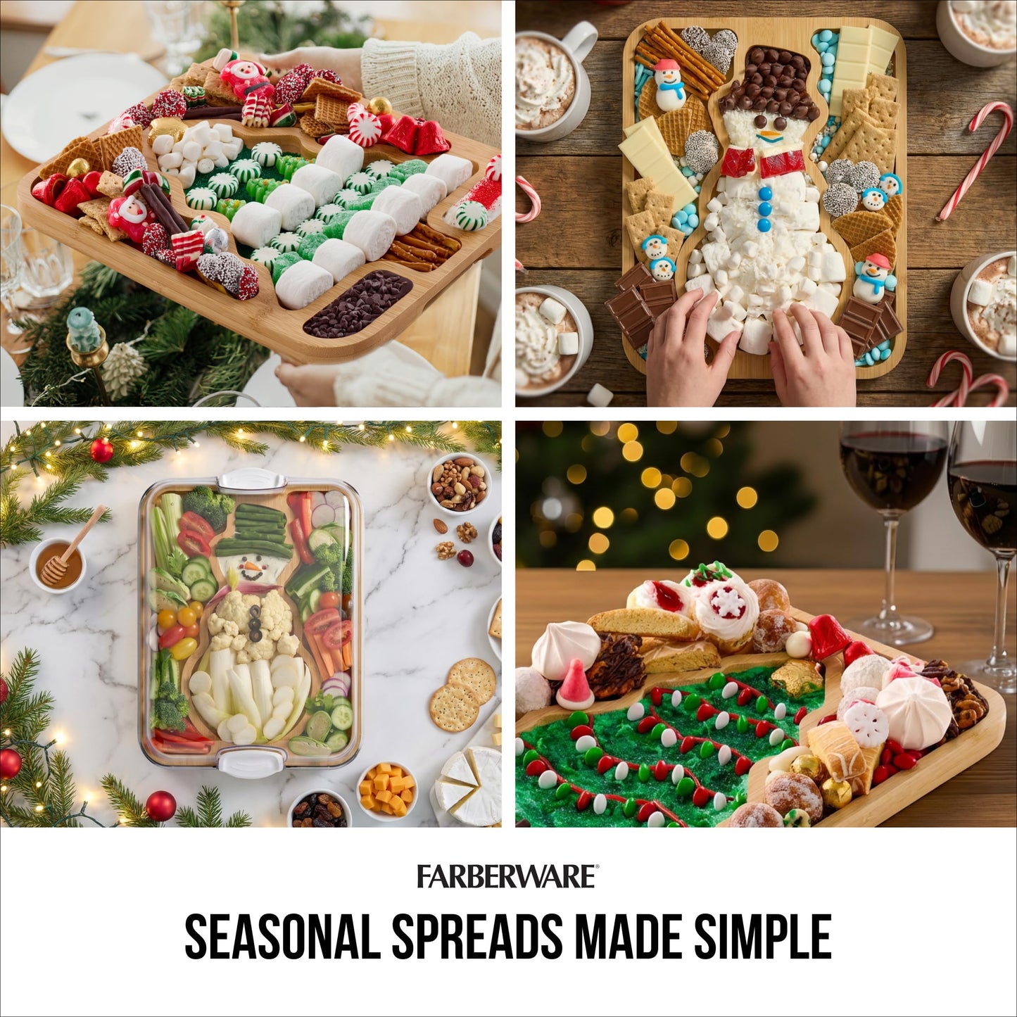 Farberware Tree Build-A-Board with Clear Locking Lid – Holiday Prep and Serve Board for Charcuterie, Cookies, Candy, and Seasonal Entertaining