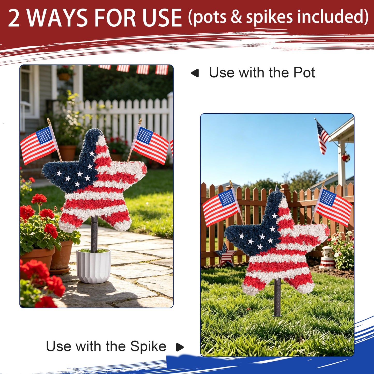 Chillchard 2 Pack Artificial Boxwood Star Patriotic Topiary Trees Outdoor