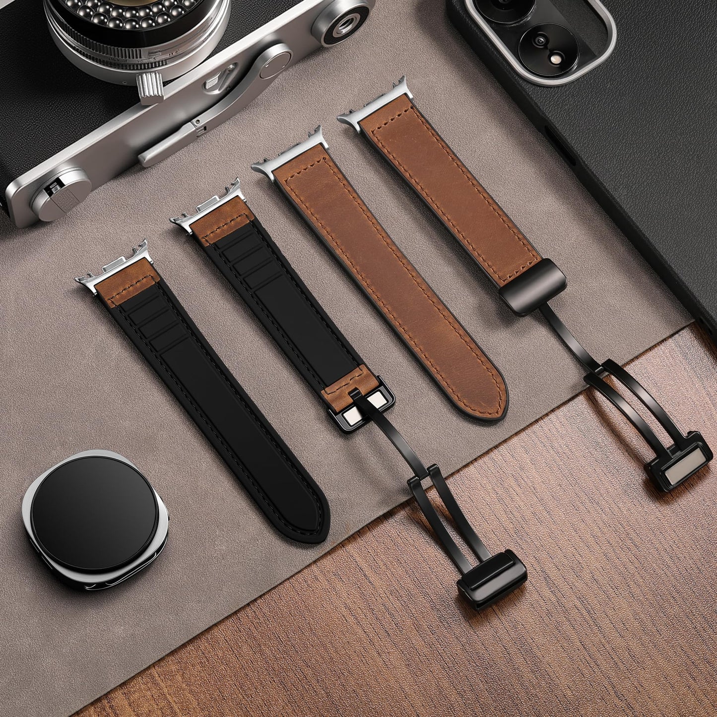 Charlam Magnetic Leather Bands Compatible with Galaxy Watch 8 Band 40mm 44mm, Galaxy Watch 8 Classic Band 46mm, Genuine Leather No Gap Replacement Straps for Samsung Watch 8 Bands Men Women, Brown