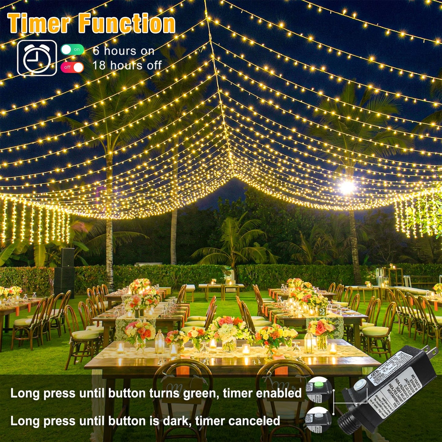 Nielfoi 66FT 200 LED Outdoor String Lights, Plug in Connectable Christmas Lights Indoor, Waterproof 8 Modes String Lights for Outside Bedroom Garden Yard Wedding Party Decorations, Warm White