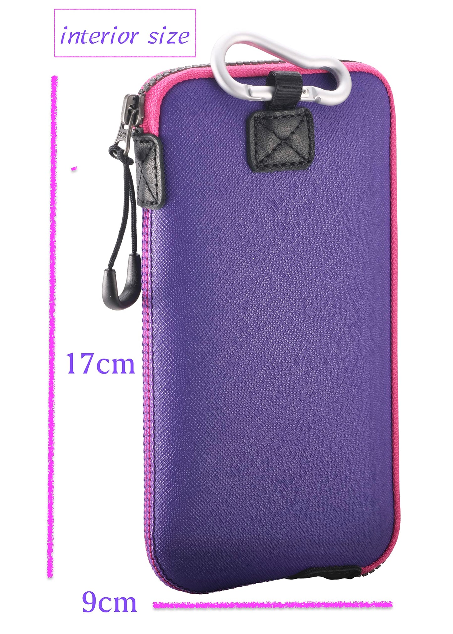 OneJoy Neoprene Phone Pouch, Lightweight Protective Cellphone Sleeve with Large Zipper Opening, Inner Pocket, Thermal Insulated, Durable Cell Phone Carrier for iPhone & Smartphones [ Purple ]