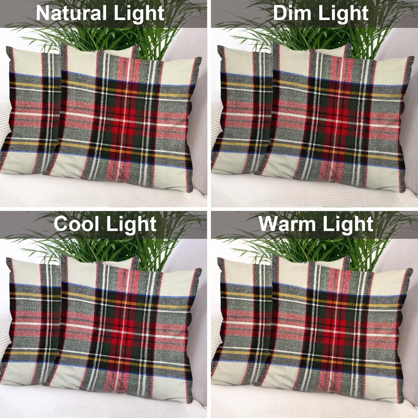 Batmerry Plaid Pillow Covers 18x18 Inch Set of 2, Scottish Tartan Red and White Wool Plaid Pattern Symmetric Square Print Double Sided Decorative Pillows Cases Throw Pillows Covers