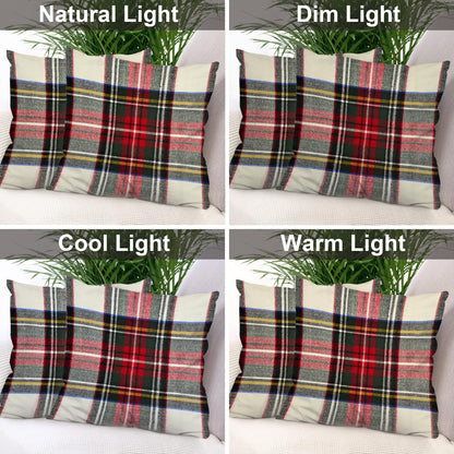 Batmerry Plaid Pillow Covers 18x18 Inch Set of 2, Scottish Tartan Red and White Wool Plaid Pattern Symmetric Square Print Double Sided Decorative Pillows Cases Throw Pillows Covers