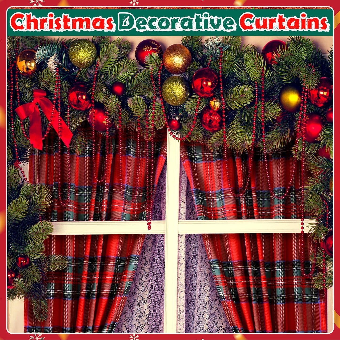 Fanfanwin Red Plaid Curtains 52" w x 63" L Red and Black Green Buffalo Tartan Plaid Curtain Farmhouse Xmas Window Drapes for Living Room Bathroom Home Decoration