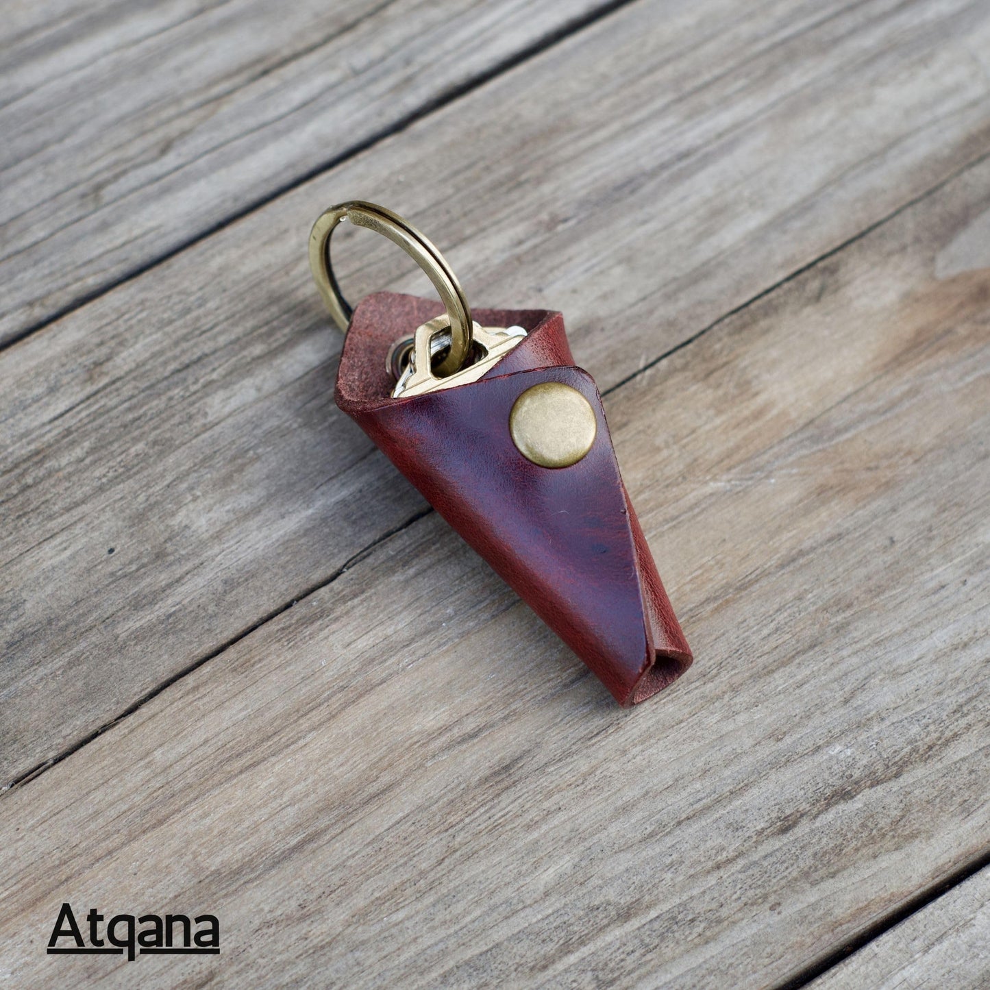 Atqana Leather Key Wrap Cover (Premium Leather) - Key Organizer | Motorcycle Keychain Wrap (Extra Dark Brown) (Brass Button)