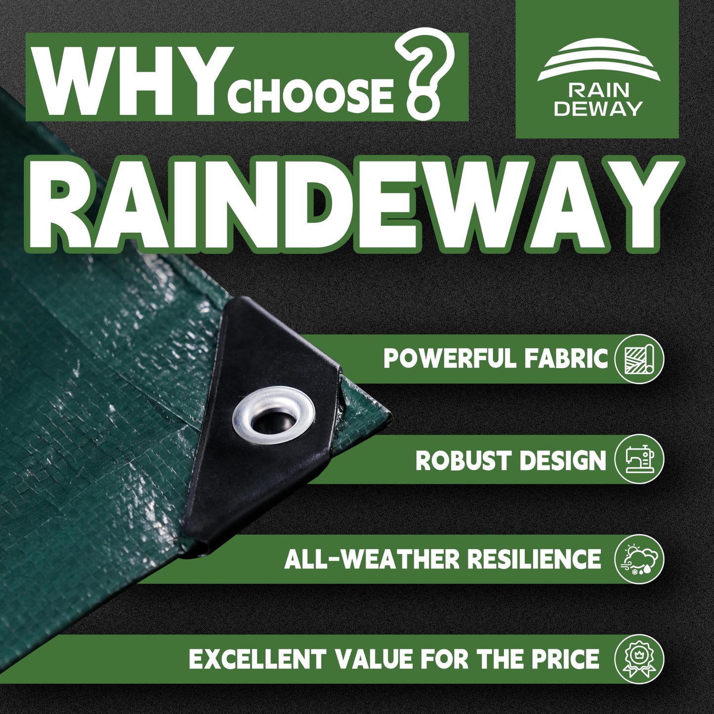 RAINDEWAY Green Tarp 8x10 Feet,Finished Size,5.5 Mil Thick,Multipurpose Waterproof Poly Tarps Cover with Metal Grommets and Reinforced Edges
