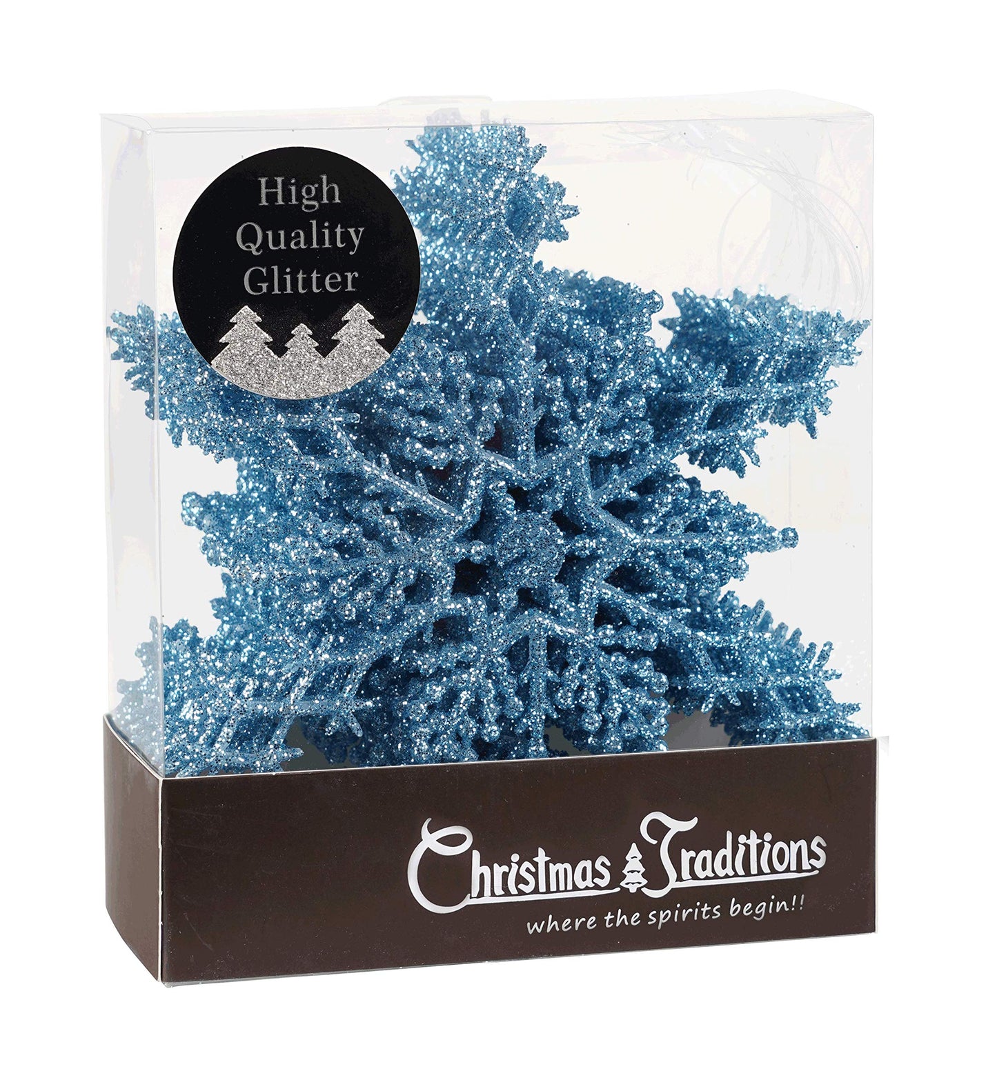 Christmas Traditions 6 inch Blue Snowflake Ornaments (Set of 18) Glittered Hanging Tree Decorations (Blue)
