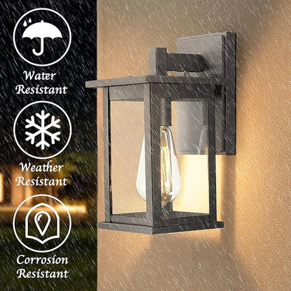Bestshared Outdoor Wall Sconce, Anti-Rust Outdoor Wall Mounted Light, Black Carriage Lantern Lamp, Outside Porch Light,Exterior Lighting Fixture with Clear Glass for Home, Garage (Black, 2 Pack)