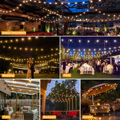 Mlambert 3-Color in 1 Solar String Lights Outdoor Waterproof Dimmable, 48ft Remote LED Patio Lights,15 Hanging Sockets Shatterproof Light for Backyard