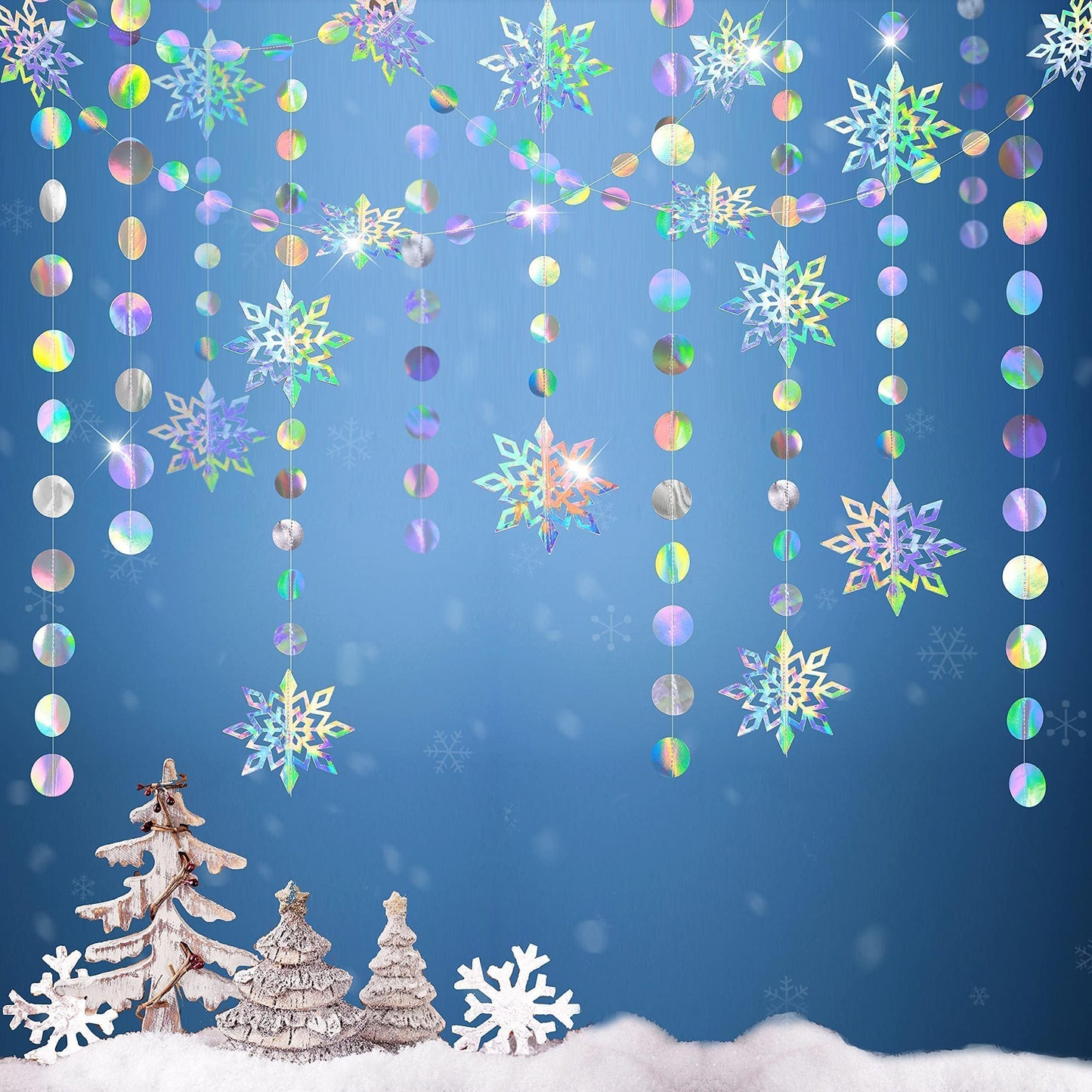 Cheerland Iridescent Winter Wonderland Decorations Snowflake Garland Holographic Snowflakes Ceiling Hanging Streamer for Onederland Birthday Decor Baby Shower Wedding January Party Supplies