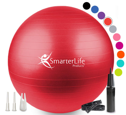 SmarterLife Exercise Ball Yoga Ball for Fitness, Balance, Stability, or Pregnancy, Gym Ball for Core Workout, Physical Therapy, Yoga Ball Chair for Office, Anti-Slip Anti-Burst