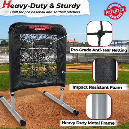Heavy-Duty 9 Hole Pro Style Baseball & Softball Pitching Net with Strike Zone Target - Adjustable Portable Design for Training, Includes 4 Stakes & 2 Sandbags（Black Pro）