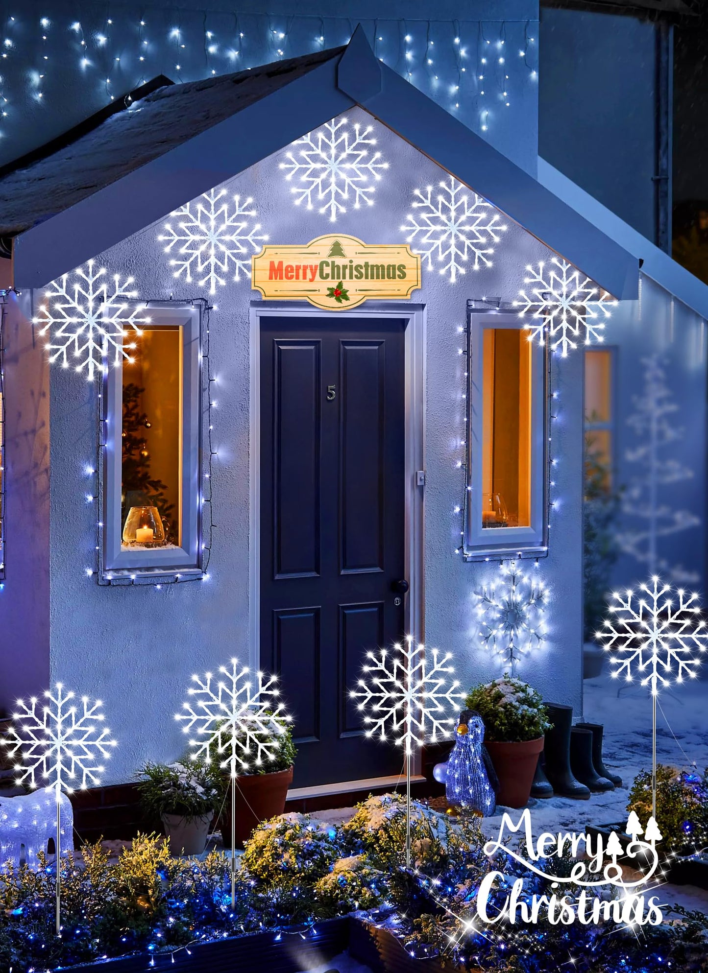Brightown Snowflake Lights Outdoor, 10 Large Snowflake Christmas Pathway Lights Outdoor Christmas Decorations Yard Sidewalk Walkway Driveway Marker Stake, Cool White