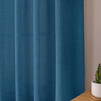 Tollpiz Short Linen Tier Curtains Rod Pocket Semi Sheer Half Kitchen Curtain Burlap Light Filtering Thick Linen Drapes for Bathroom, 30 x 24 inches Long, Classic Blue, Set of 2 Panels