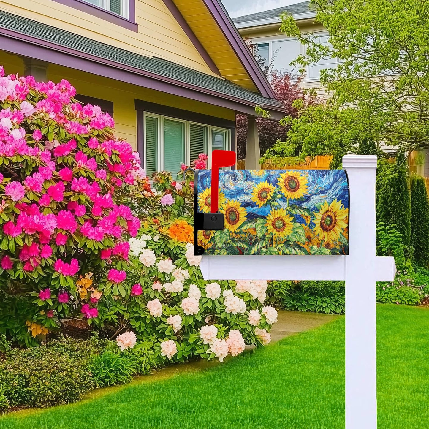 Sunflower Mailbox Cover Summer Mailbox Covers Magnetic Standard Size 21x18 inch Floral Mail Box Wrap Spring Post Letter Box Cover Decorations for Outside Garden Yard