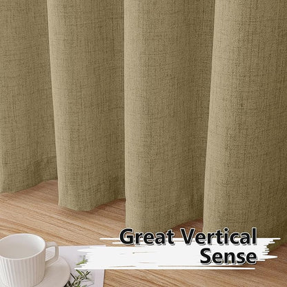 Tollpiz Linen Curtain Bedroom Rod Pocket Semi Sheer Curtains Burlap Light Filtering Thick Linen Drape for Living Room, 38 x 84 inches Long, Taupe, Set of 2 Panels
