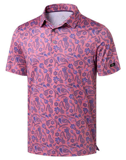 Obla Mens Golf Polo Shirts Short Sleeve Dry Fit Performance Moisture Wicking Casual Print Collared Golf Shirts for Men(Blue Paisley_L)